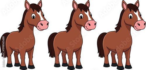 Cute Cartoon Horse Vector Set in Different Poses for Animal, Farm, and Children’s Illustration Designs