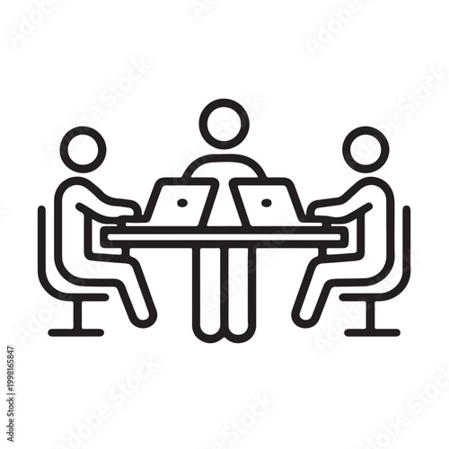 Minimalist Collaboration Icon — Geometric Teamwork at Table
