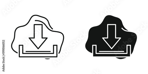Black and white cloud download icons for web and mobile user interface design