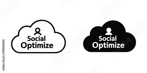 Social optimize cloud icon set with user profile symbol in black and white styles