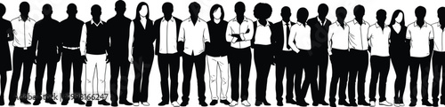 Community people silhouette vector set, black white clipart of diverse group standing together, unity diversity illustration artwork bundle