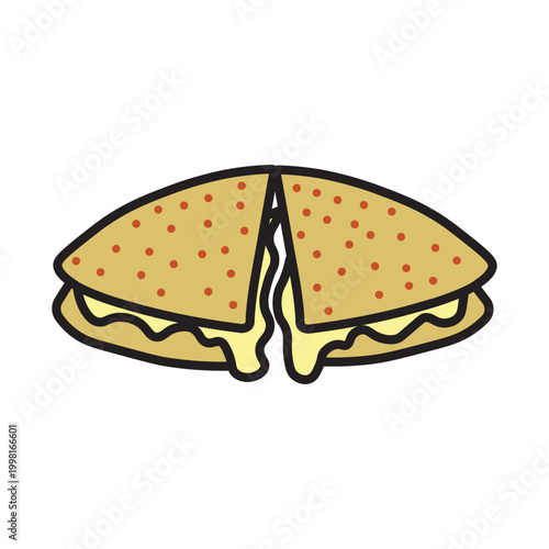 Quesadilla halves with melted cheese.