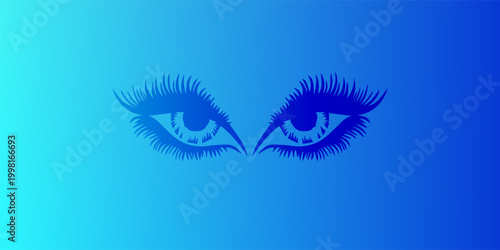 Stylized Blue Eyes With Long Eyelashes On Gradient Background For Beauty And Fashion