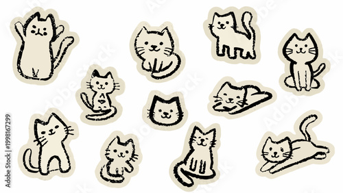 Hand Drawn Cats Collection Sketch Style on Beige Background