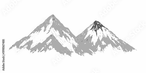 Mountain range sketch grayscale drawing on white background