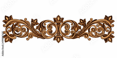 ornate floral frieze detailed baroque style illustration on white background