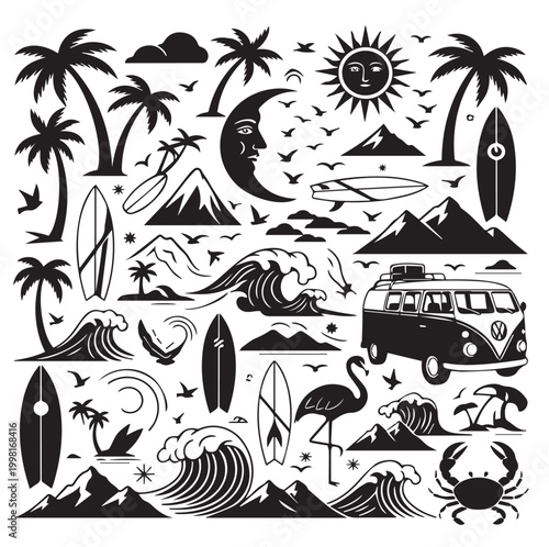 Tropical paradise montage sun sea and adventure in black and white