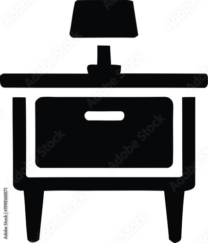 Black silhouette of a bedside table with a lamp nightstand