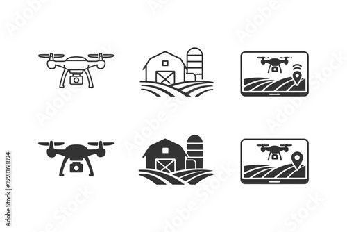 Agricultural drone technology symbols for precision farming.