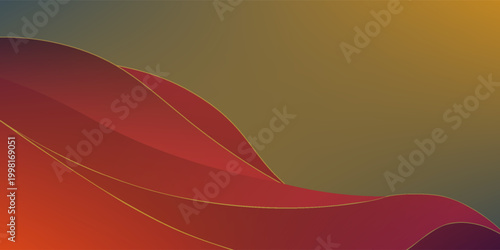 Abstract Red Waves Background With Gold Lines, Warm Gradient and Elegant Flowing Curves
