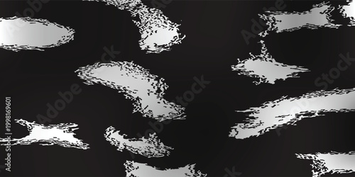 Abstract dark grainy background featuring organic silver metallic foil shapes with reflective textures. Modern luxury backdrop for sophisticated branding, editorial design, and artistic covers.