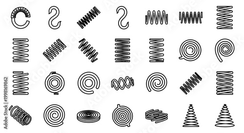 collection of various types of springs springs and coils isolated on white background