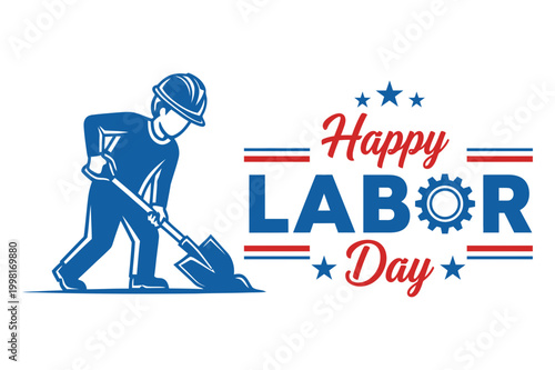 American Happy Holiday Vector White Industrial Red LaborDay