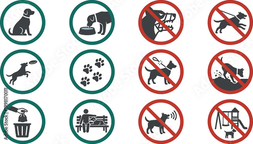 Dog rules icons set isolated on transparent background