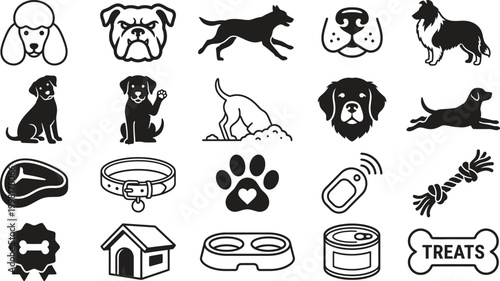 Dogs icons set isolated on transparent background