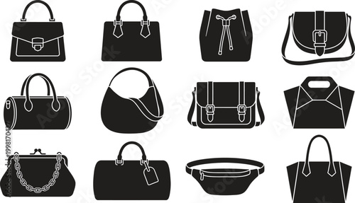 Fashionablebagscollectionisolatedontransparentbackground