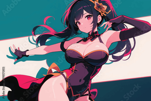 Cute Anime Girl Posing Illustration Creative Design Template 