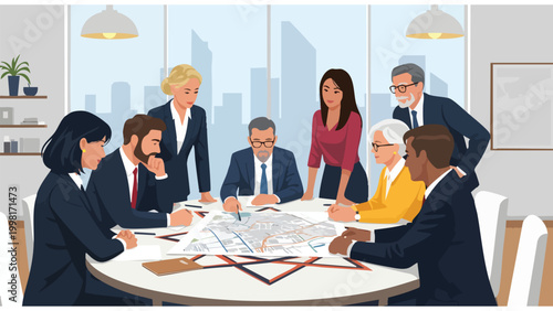 Diverse Business Team Meeting Strategy Session in Modern Office