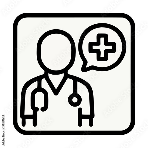 Outline Handdrawn Medical Professional Doctor Chat Bubble With Cross Symbol Icon