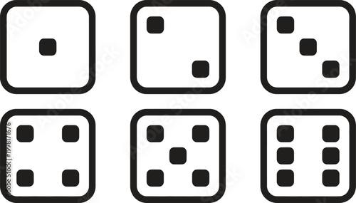 Six sided dice icons isolated on transparent background