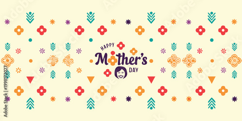 Floral pattern with mother s day text and decorative shapes