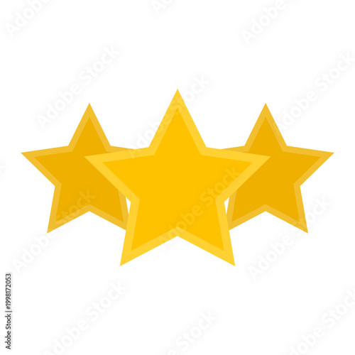 Three golden star rating flat icon for review ranking and customer feedback design. Premium quality award achievement symbol. Three stars competition victory prize. Isolated set element. Vector EPS 10