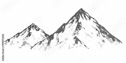 mountain range sketch black and white illustration on white background