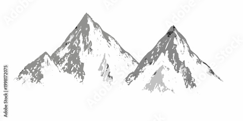 mountain range sketch detailed pen and ink drawing on white background