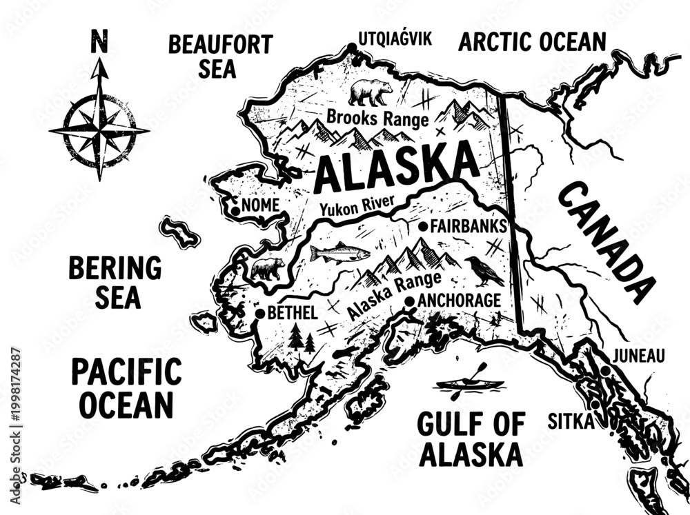 Obraz premium Alaska grunge map illustration