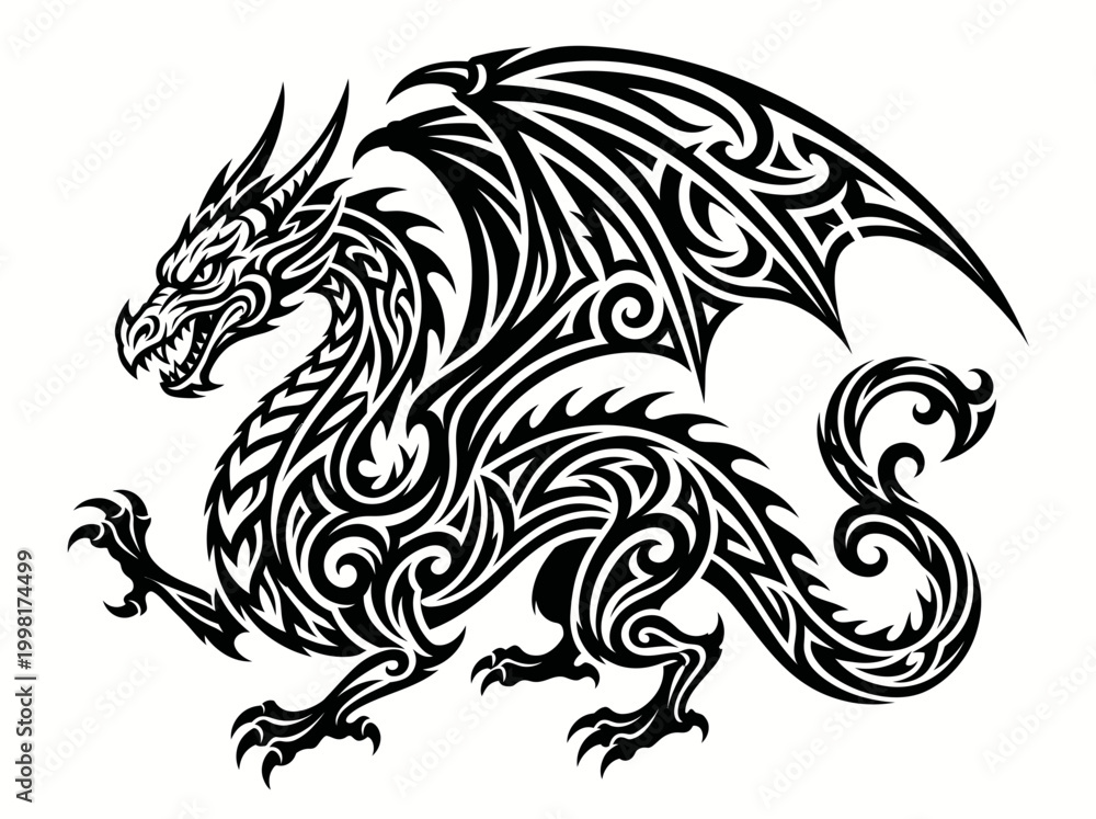 Obraz premium Black azure tribal dragon tattoo