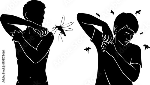 Summer problem,mosquito bites silhouette.