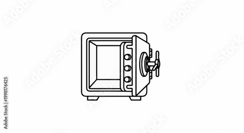 Open safe with a handle on a white background