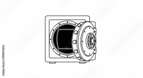 Open vault door with empty interior, security detail