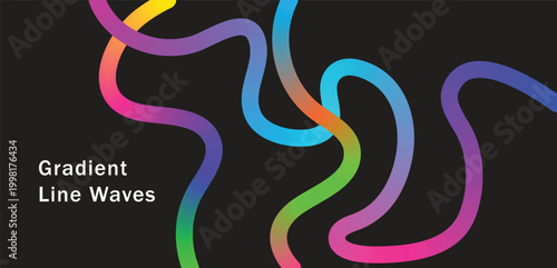 Rainbow Gradient Color Line Abstract Shape. Wave Element with multi-color Gradient. Wavy Doodle Line.