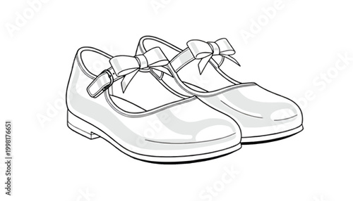 Girl's Mary Jane Shoes Vector Illustration, Classic Kids Footwear with Bow Detail, Children's Fashion Flat Icon