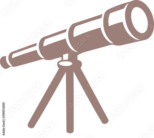 Telescope vector illustration showing a monocular spyglass device on a tripod for astronomical star observation research