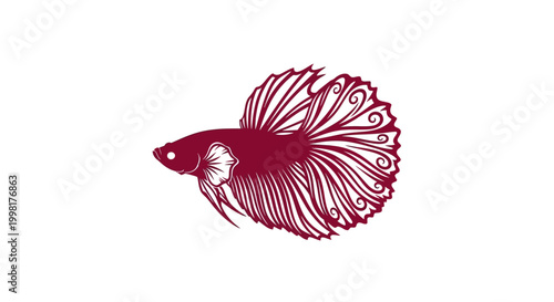 Elegant Siamese Fighting Fish Silhouette, Betta Fish Illustration, Red Tropical Aquatic Pet