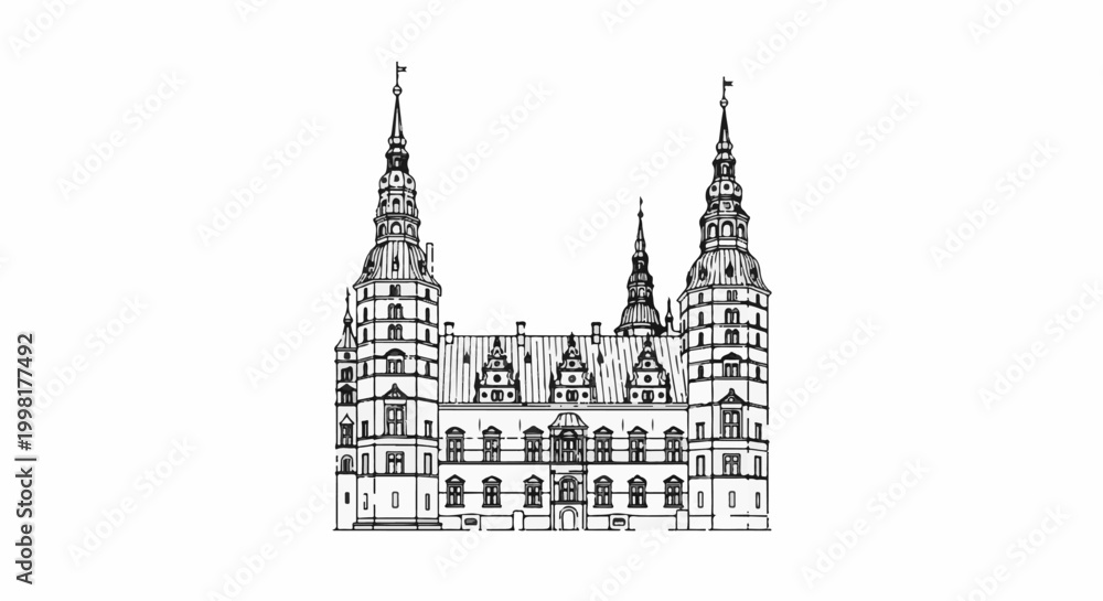 Fototapeta premium Ornate castle with multiple spires and a central facade