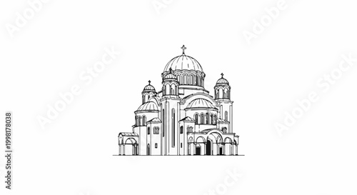 Ornate Eastern Orthodox church with multiple domes and a central cross