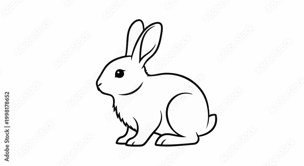 Obraz premium Line drawing of a cute rabbit sitting on a white background