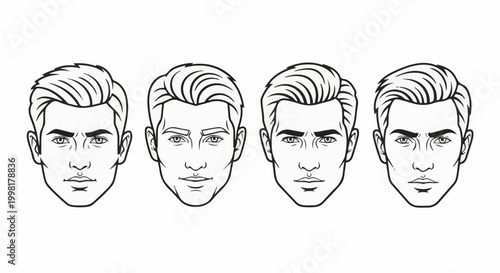 Line art portraits of four diverse men's faces