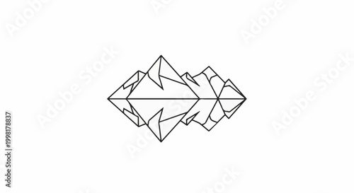 Minimalist mountain range reflected in water, stylized outline
