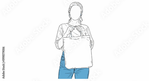Line drawing of a person holding a large shopping bag