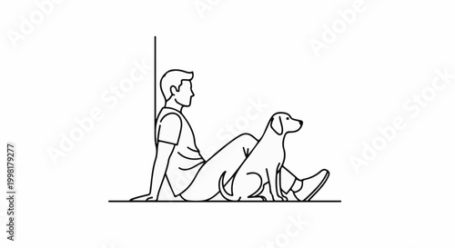 Man and dog resting against a wall