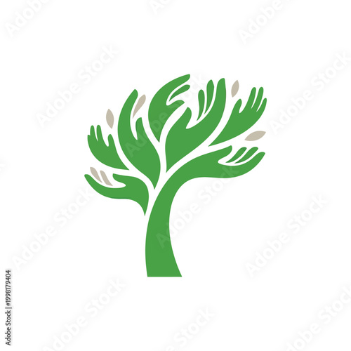 Vibrant Tree Silhouette Where The Branches And Leaves Are Made Of Connected Human Hands Minimalist Flat Vector Logo Design For International Day Of Cooperatives On White Background