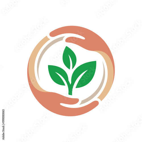 Pair Of Hands Gently Cupping A Growing Plant Inside A Round Geometric Terrarium Emblem Minimalist Flat Vector Logo Design For International Day Of Cooperatives On White Background