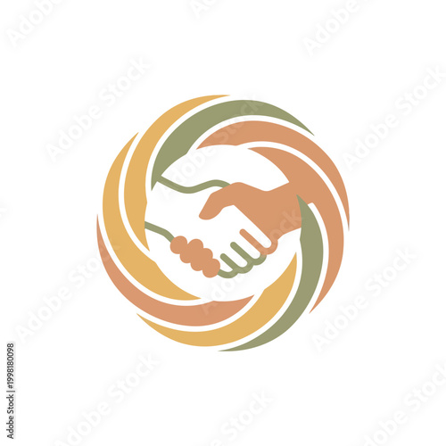 Circular Traditional Woven Tapestry Emblem With Handshake Motif In The Center Graphic Minimalist Flat Vector Logo Design For International Day Of Cooperatives On White Background