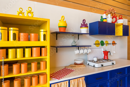 Idyllic Vintage Domestic Kitchen with Colorful Retro Design