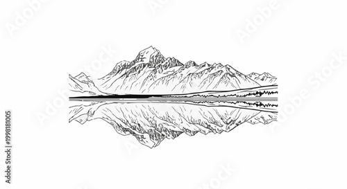 Majestic mountain range reflected in a still body of water