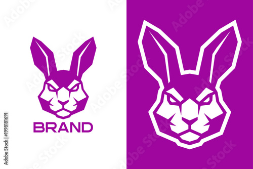 Aggressive Geometric Purple Rabbit Head Mascot Logo Vector Template for Esports and Sports Team